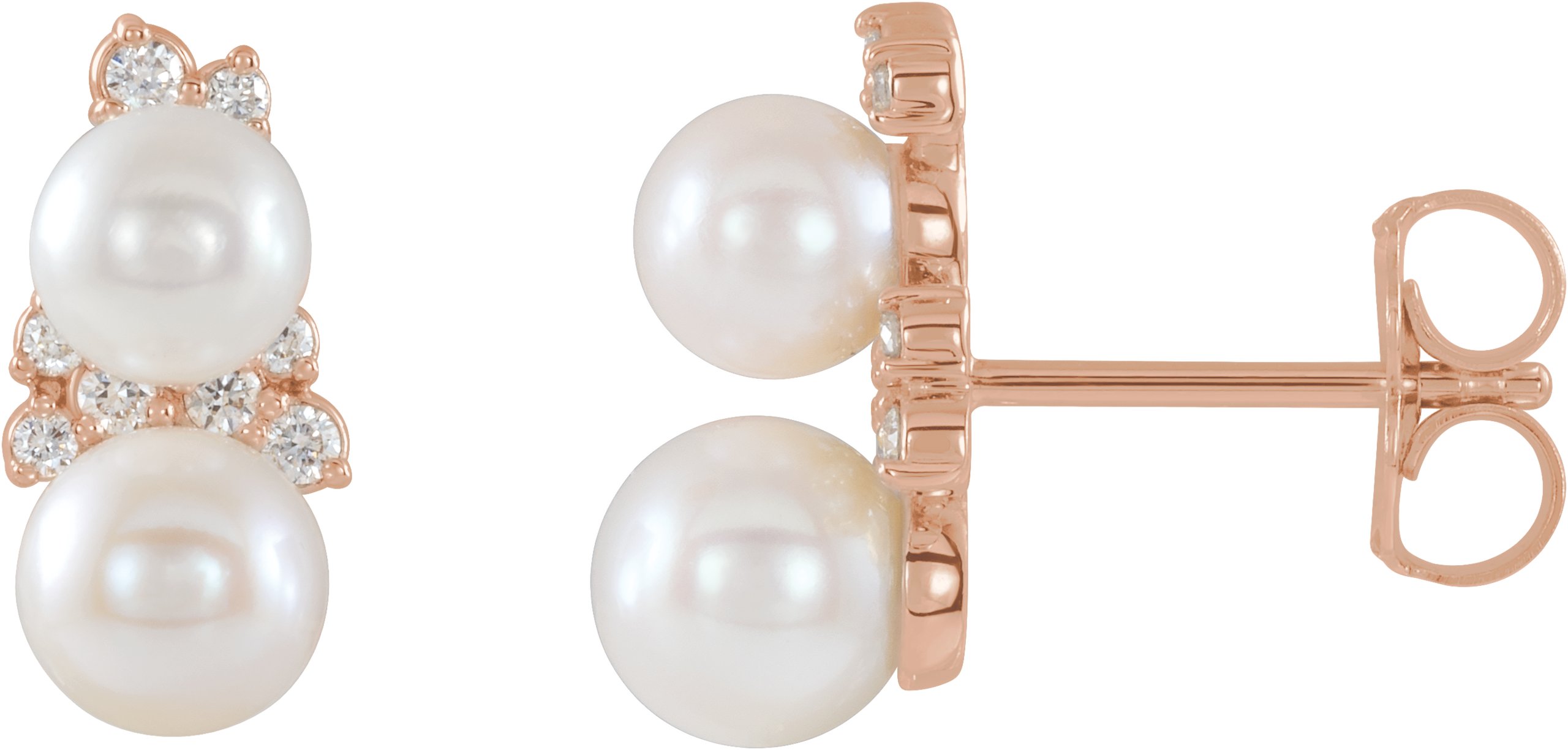 14K Rose Freshwater Cultured Pearl & 1/10 CTW Diamond Ear Climbers 