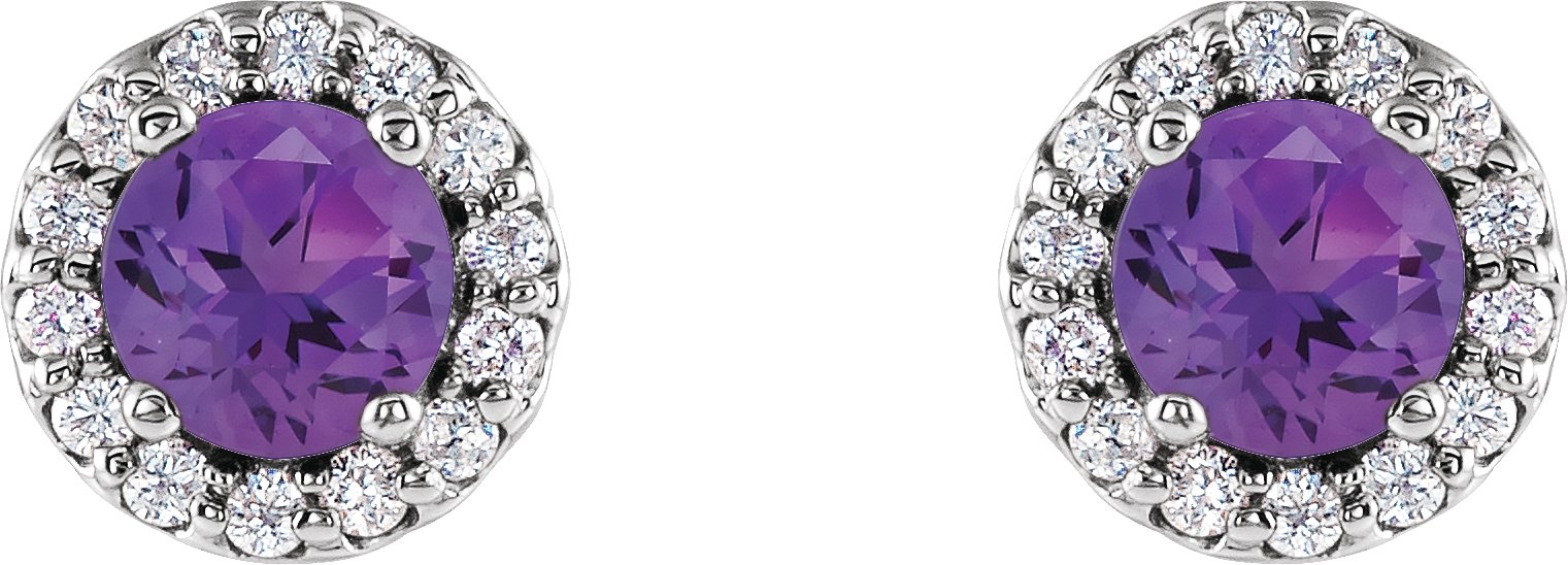 14K White 5 mm Natural Amethyst & 1/8 CTW Natural Diamond Earrings