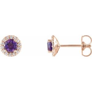 14K Rose Amethyst & 1/8 CTW Diamond Earrings