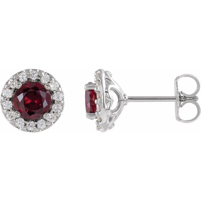 14K White 4 mm Lab-Grown Ruby & 1/8 CTW Natural Diamond Earrings