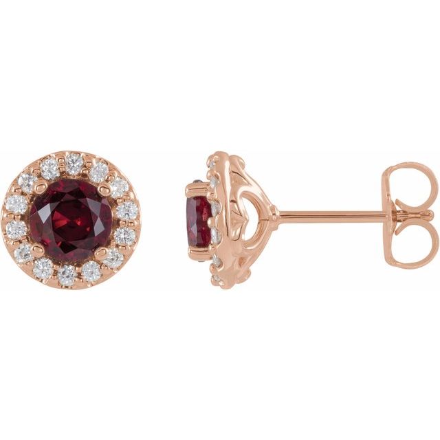 14K Rose 4.5 mm Lab-Grown Ruby & 1/4 CTW Natural Diamond Earrings