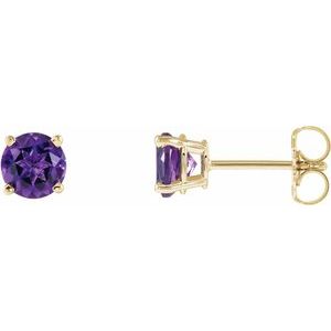14K Yellow 5 mm Natural Amethyst Earrings with Friction Post