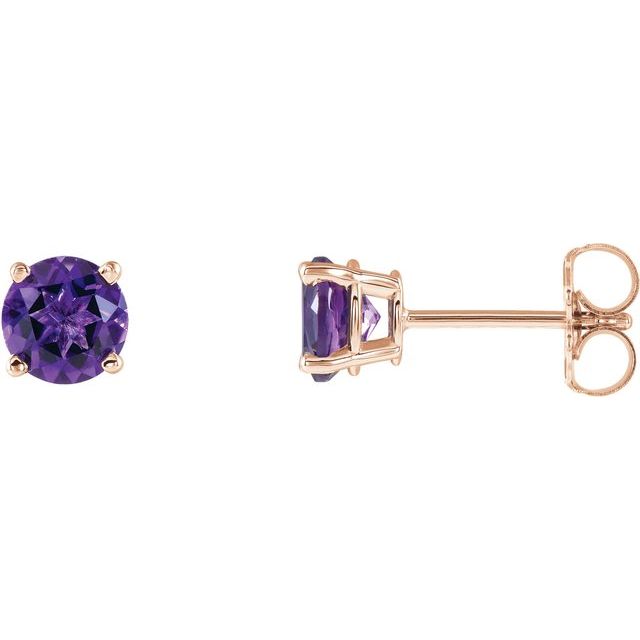 14K Rose 5 mm Natural Amethyst Earrings with Friction Post