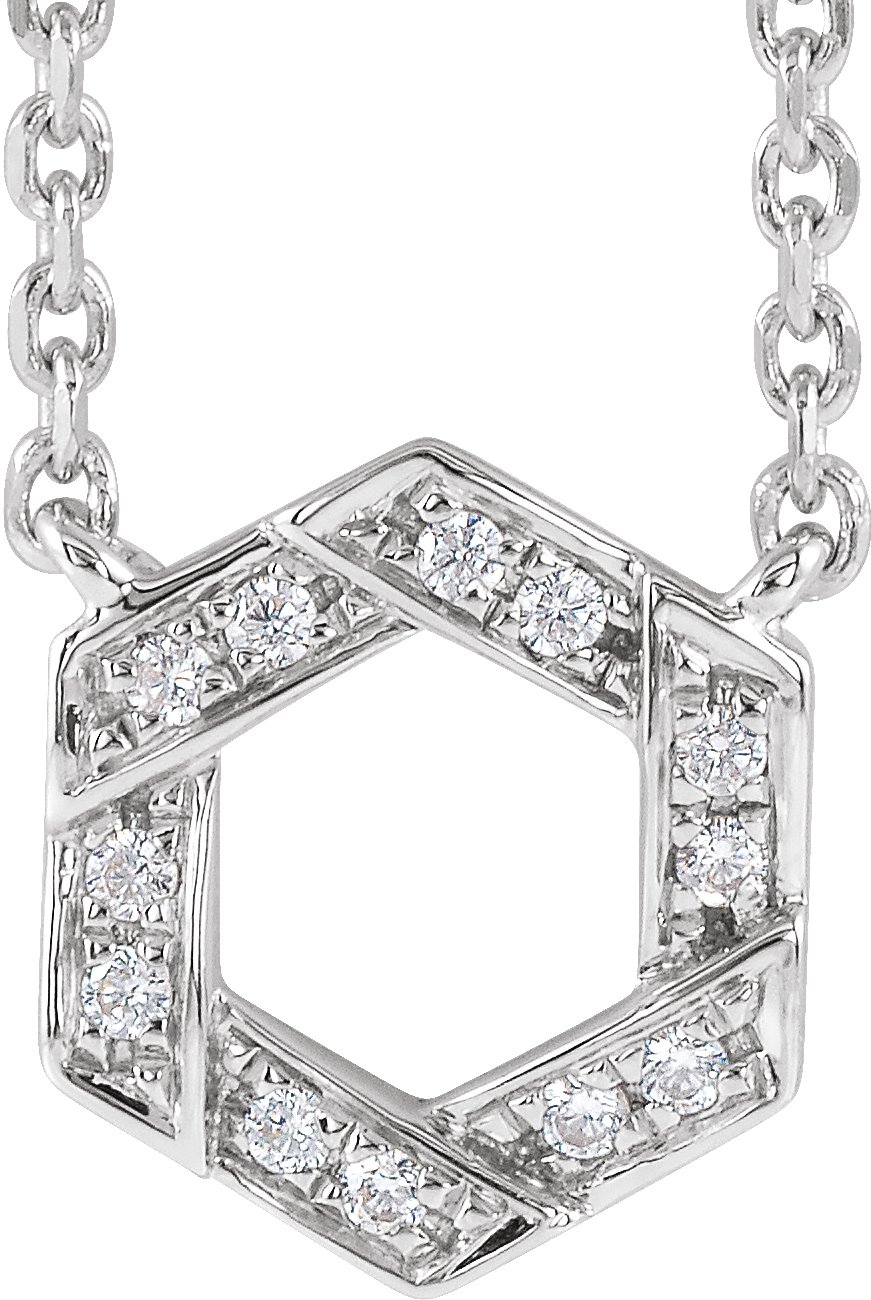 14K White .06 CTW Natural Diamond Geometric 16-18" Necklace