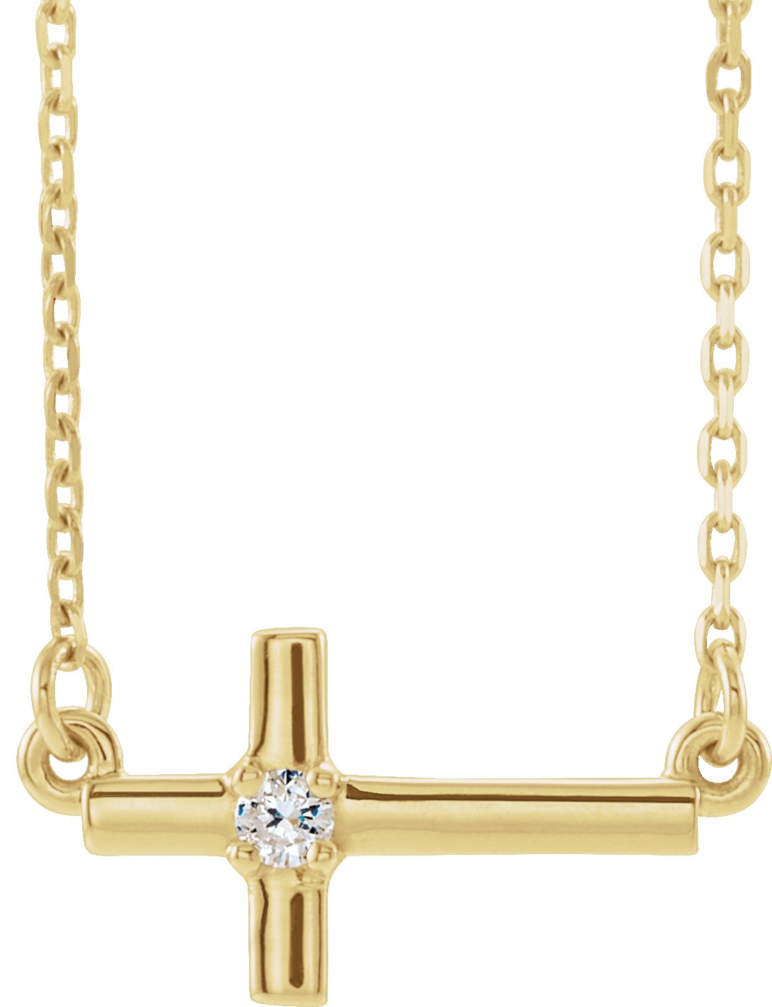 14K Yellow .03 CTW Natural Diamond Sideways Cross 16-18" Necklace