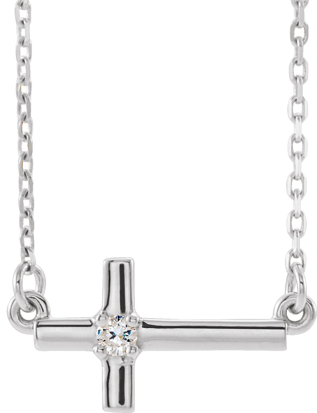 14K White .03 CTW Natural Diamond Sideways Cross 16-18 Necklace