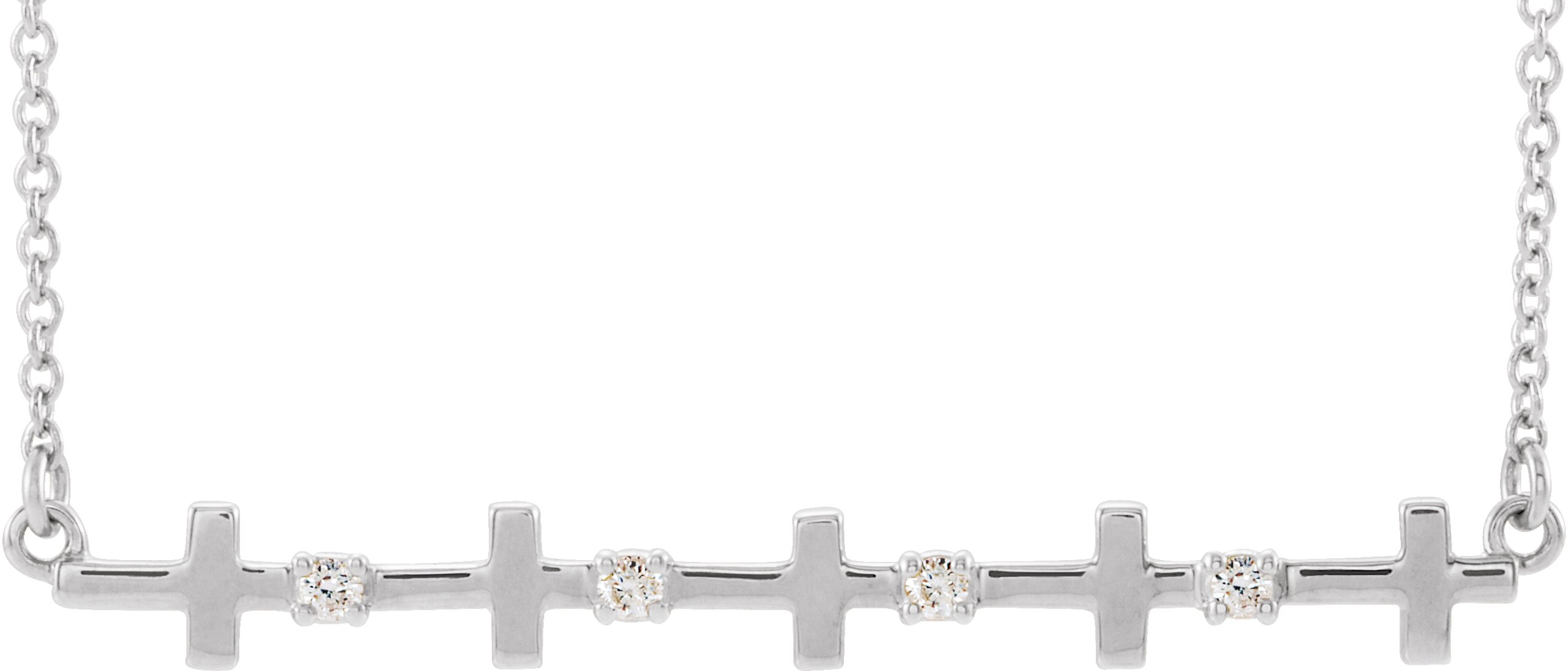 14K White .05 CTW Natural Diamond Sideways Cross Bar 18" Necklace  