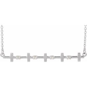 14K White .05 CTW Natural Diamond Sideways Cross Bar 18" Necklace  