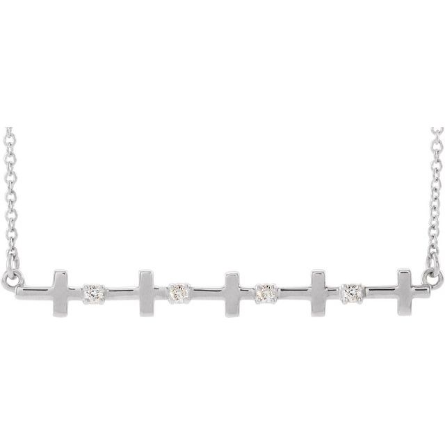 14K White .05 CTW Diamond Sideways Cross Bar 18" Necklace  