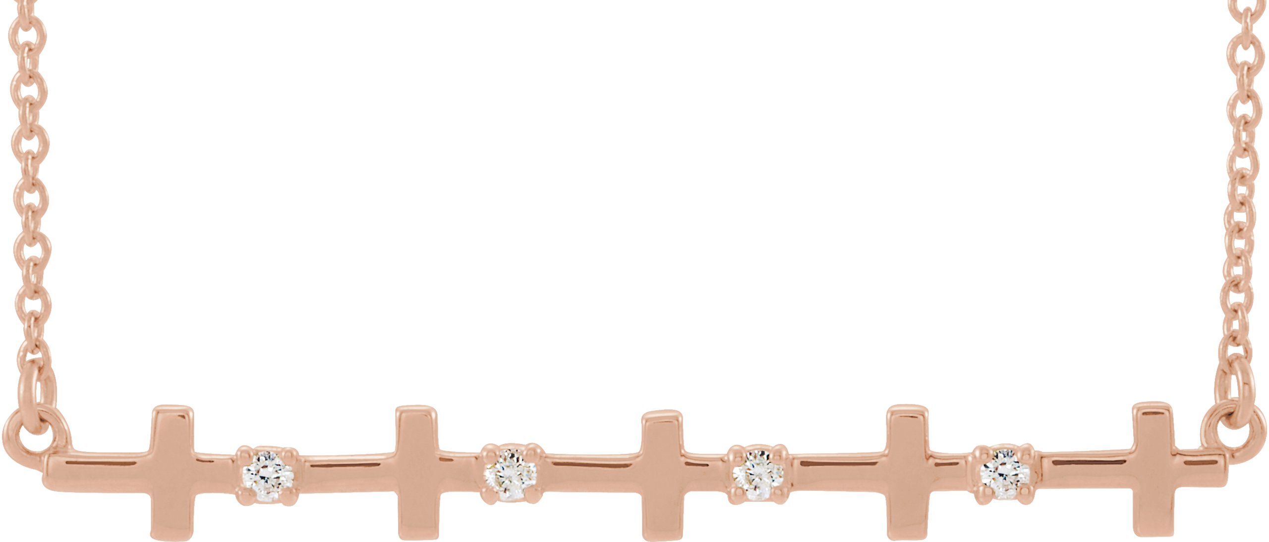 14K Rose .05 CTW Natural Diamond Sideways Cross Bar 18" Necklace  