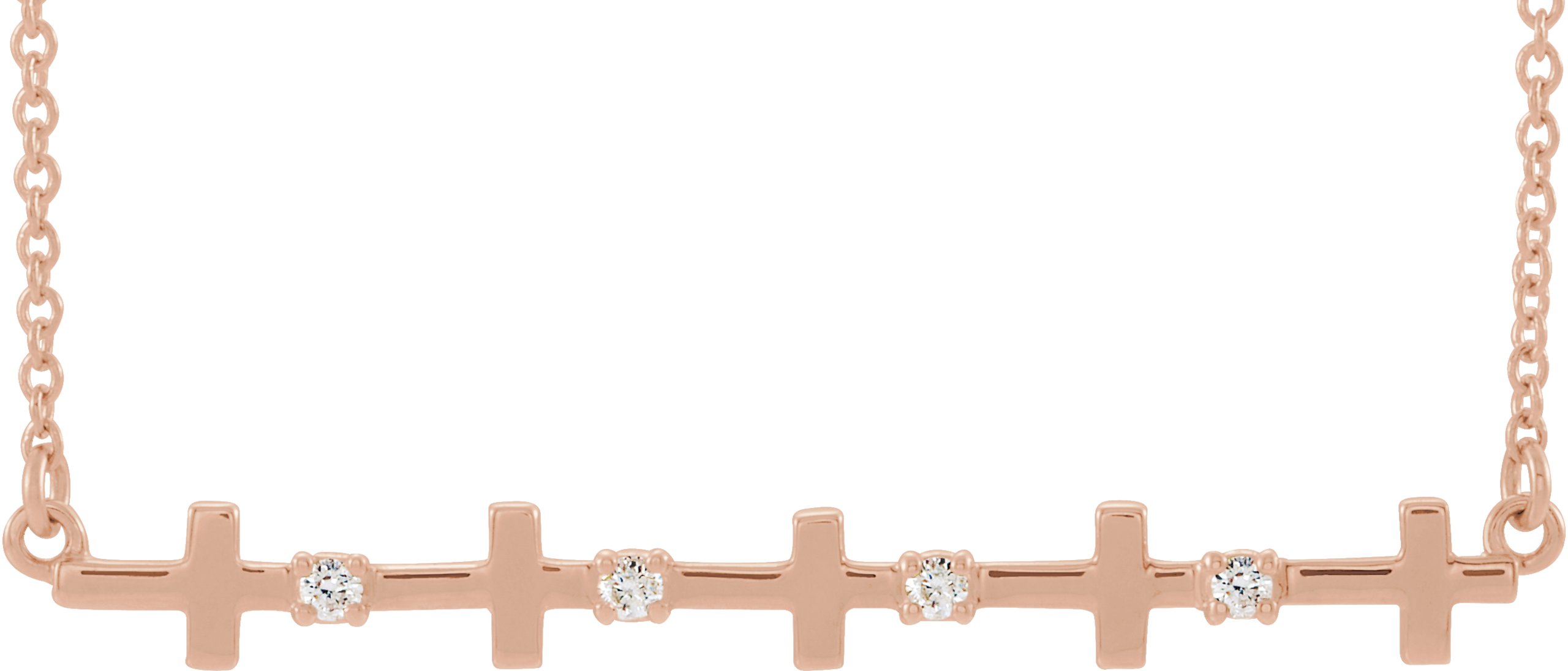 14K Rose .05 CTW Diamond Sideways Cross Bar 18 Necklace  