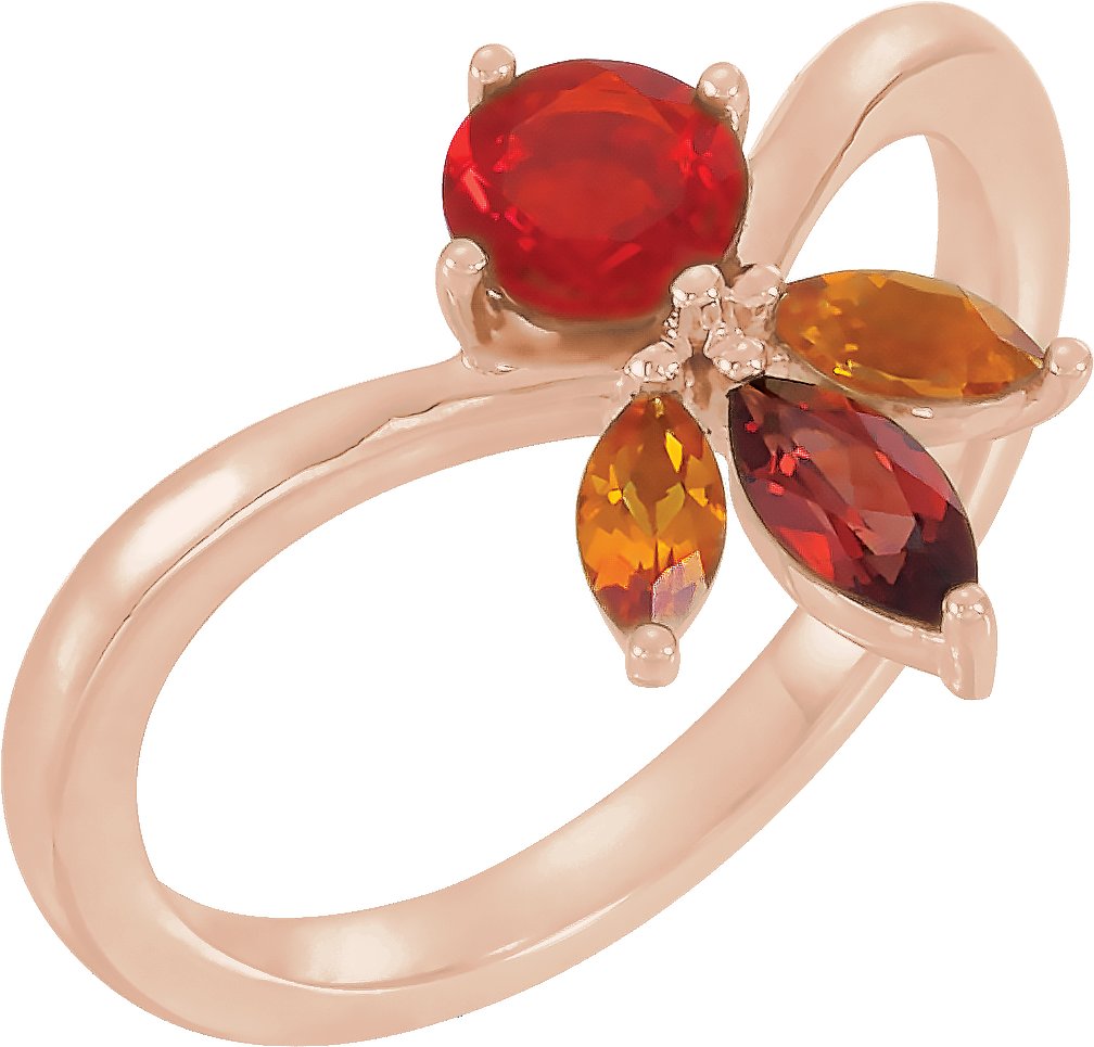 14K Rose Natural Mexican Fire Opal, Natural Mozambique Garnet & Natural Citrine Ring