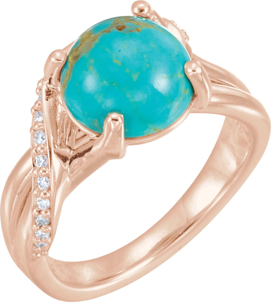 14K Rose Natural Turquoise & 1/6 CTW Natural Diamond Ring  