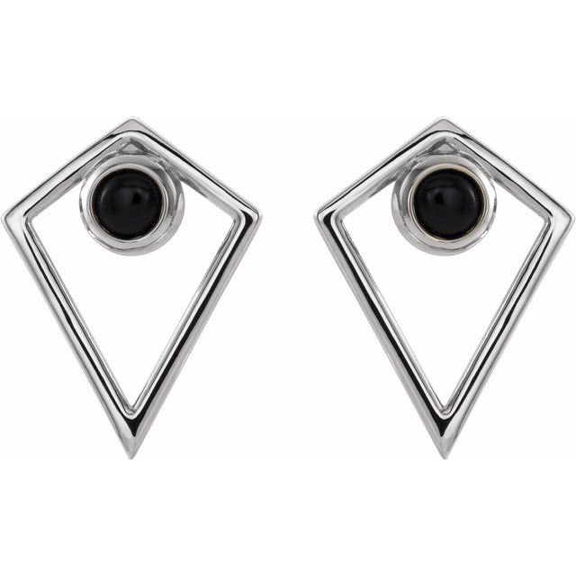 14K White Natural Onyx Cabochon Pyramid Earrings