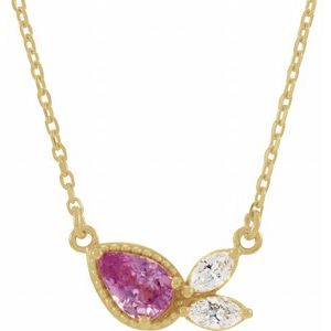 14K Yellow Pink Sapphire & 1/6 CTW Diamond 16" Necklace 
