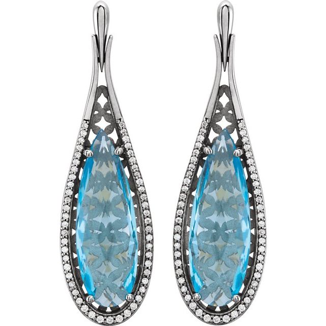 14K White Natural Sky Blue Topaz & 1/3 CTW Natural Diamond Earrings