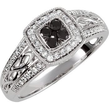 Sterling Silver Black Spinel and .20 CTW Diamond Ring Size 5 Ref 3411936
