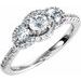 Sterling Silver 4.4 mm Round Cubic Zirconia Three-Stone Halo-Style Ring Size 7