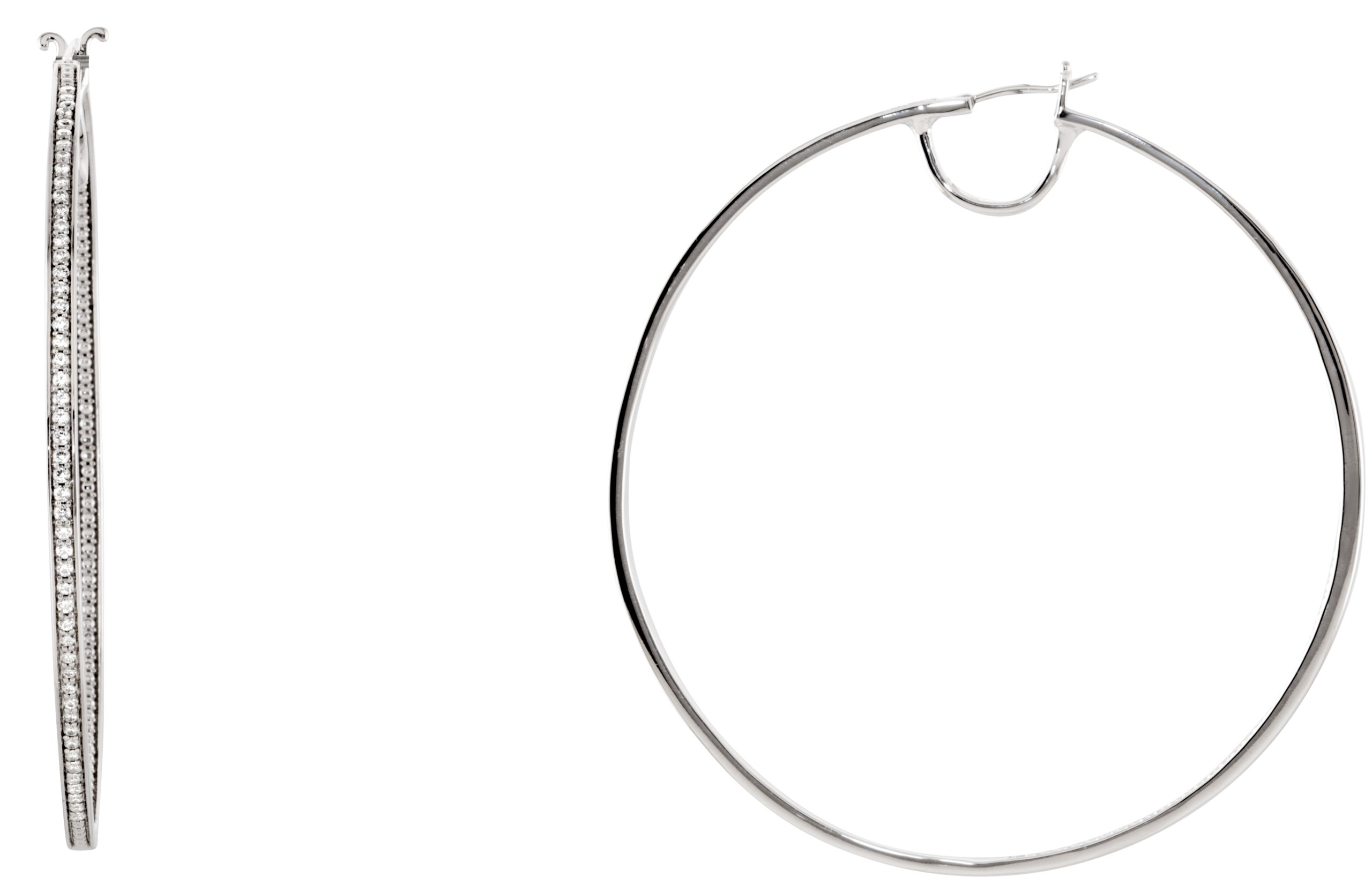 Sterling Silver Imitation White Cubic Zirconia Inside-Outside 74.4 mm Hoop Earrings