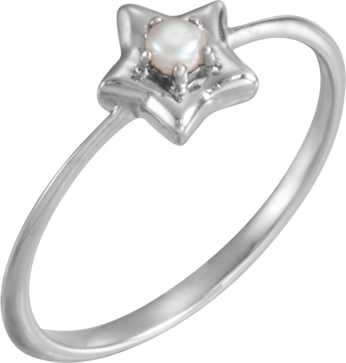 14K White Youth Star June Birthstone Ring