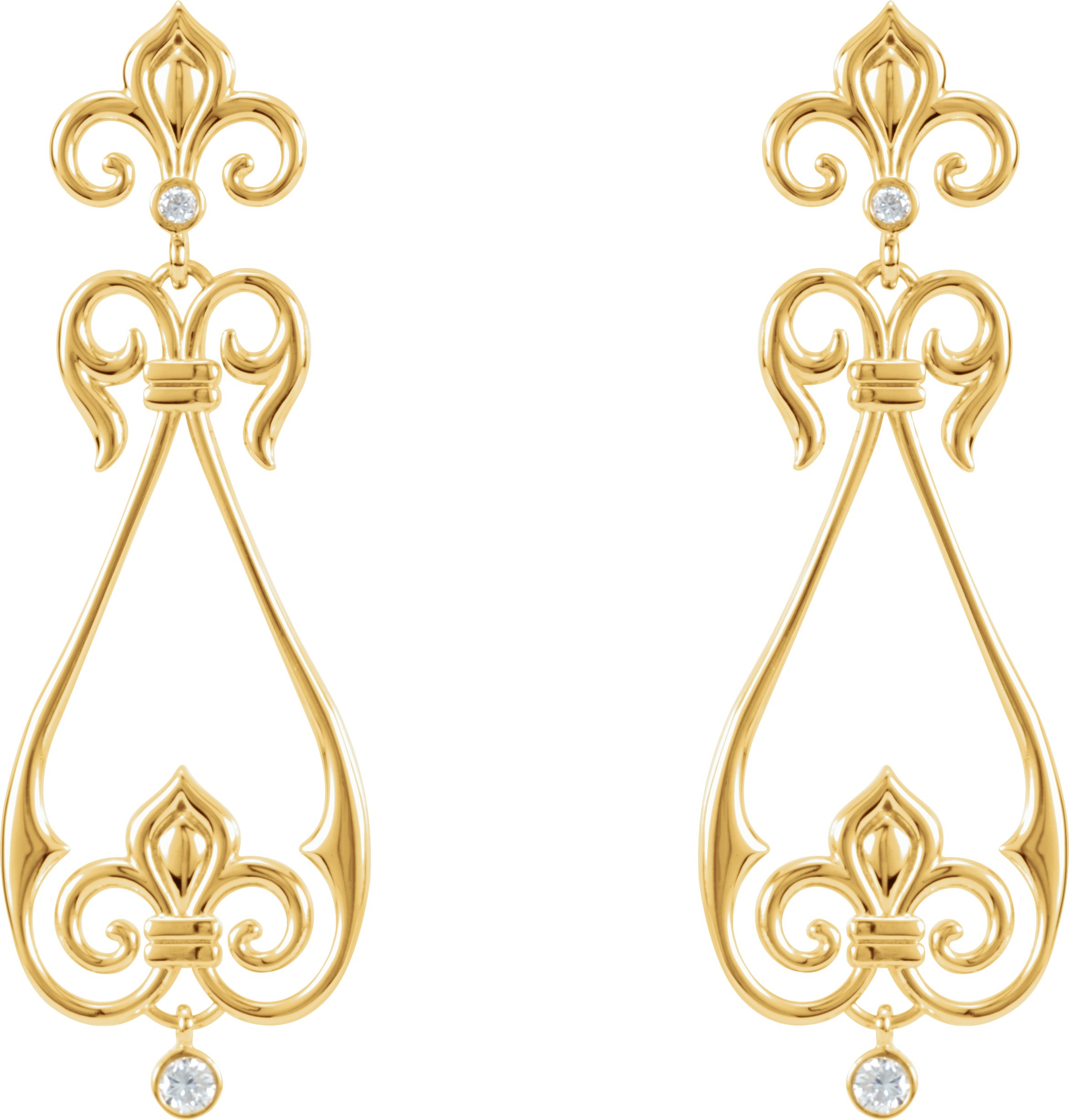 Alternative view of 1/6 CTW Natural Diamond Scroll Dangle Earrings – 14K Yellow Gold