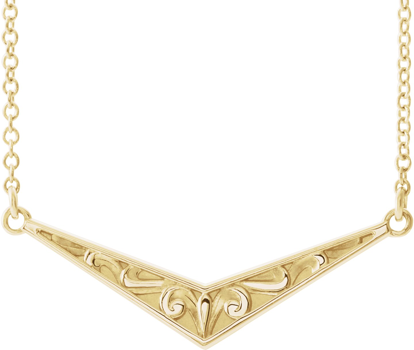 14K Yellow Sculptural "V" 16" Necklace 