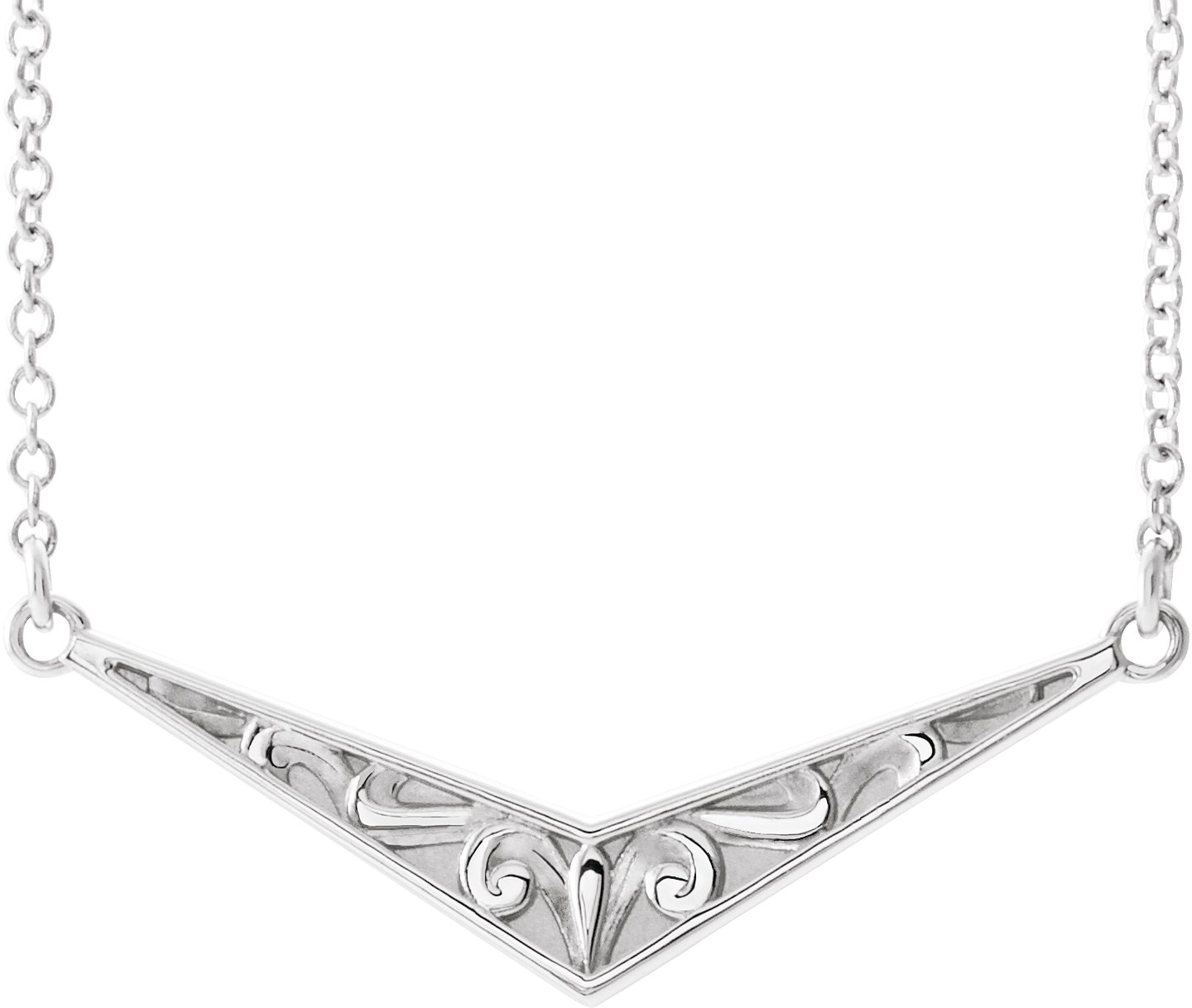 14K White Sculptural "V" 18" Necklace 