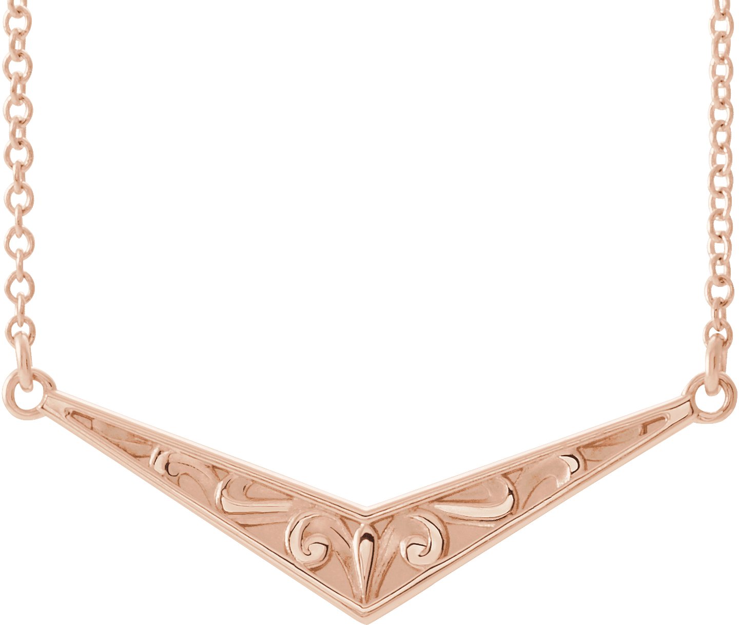 14K Rose Sculptural "V" 16" Necklace 