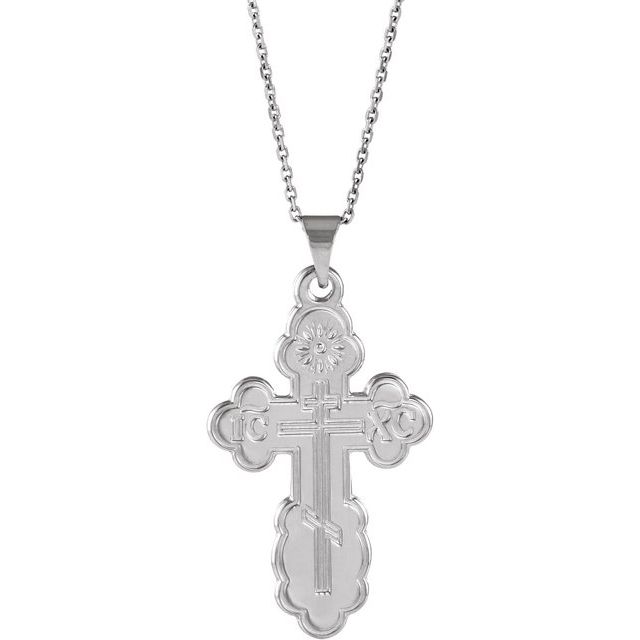 Sterling Silver 26x17 mm Orthodox Cross 18 Necklace