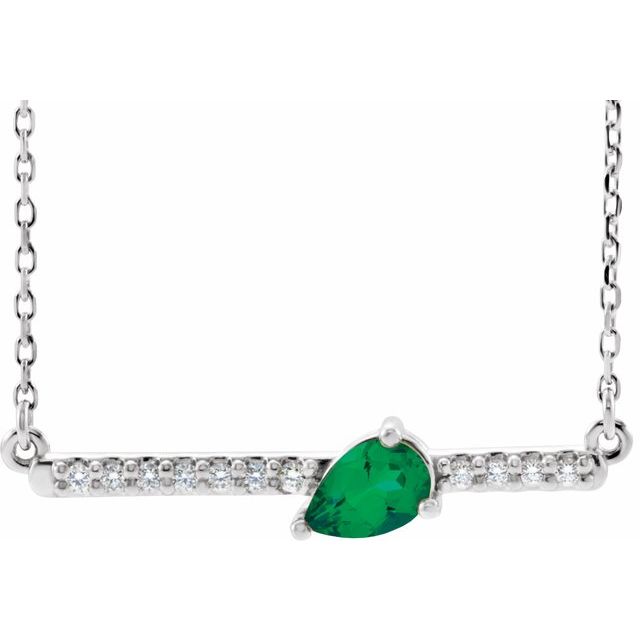 14K White Natural Emerald & 1/10 CTW Natural Diamond 18