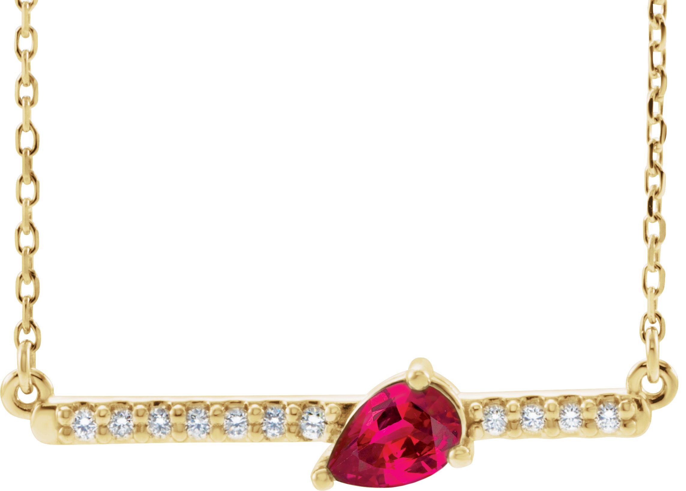 14K Yellow Chatham® Lab-Created Ruby & 1/10 CTW Diamond Bar 16" Necklace