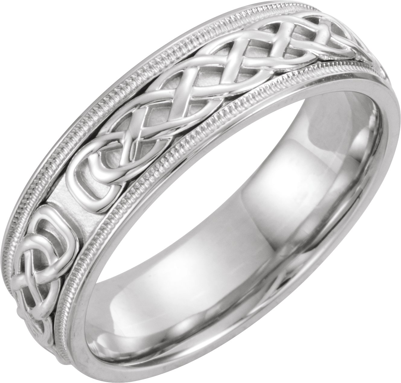 14K White 7 mm Celtic-Inspired Band Size 10.5