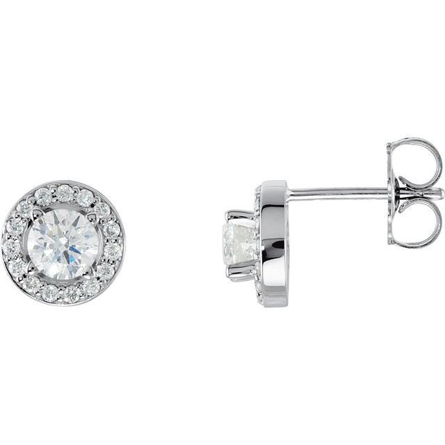 14K White 4 mm Round Forever One™ Moissanite & 1/6 CTW Natural Diamond Earrings 