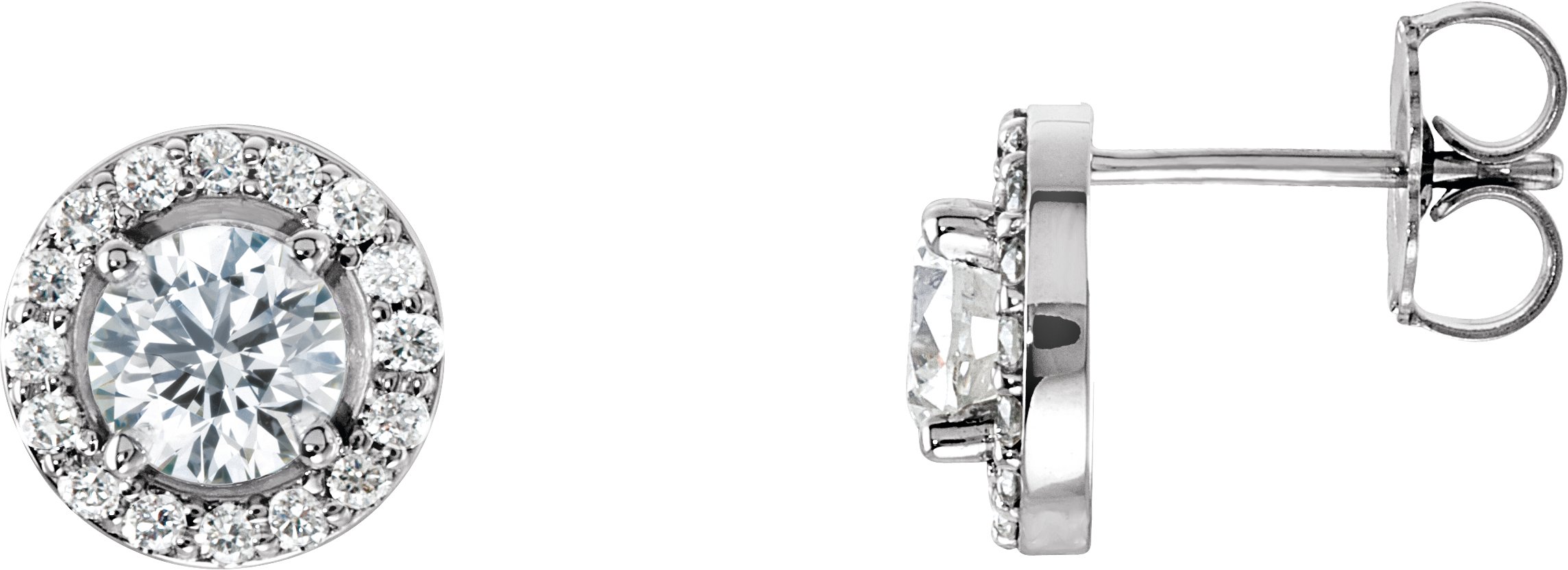 14K White 5 mm Round Forever One™ Moissanite & 1/3 CTW Diamond Earrings 