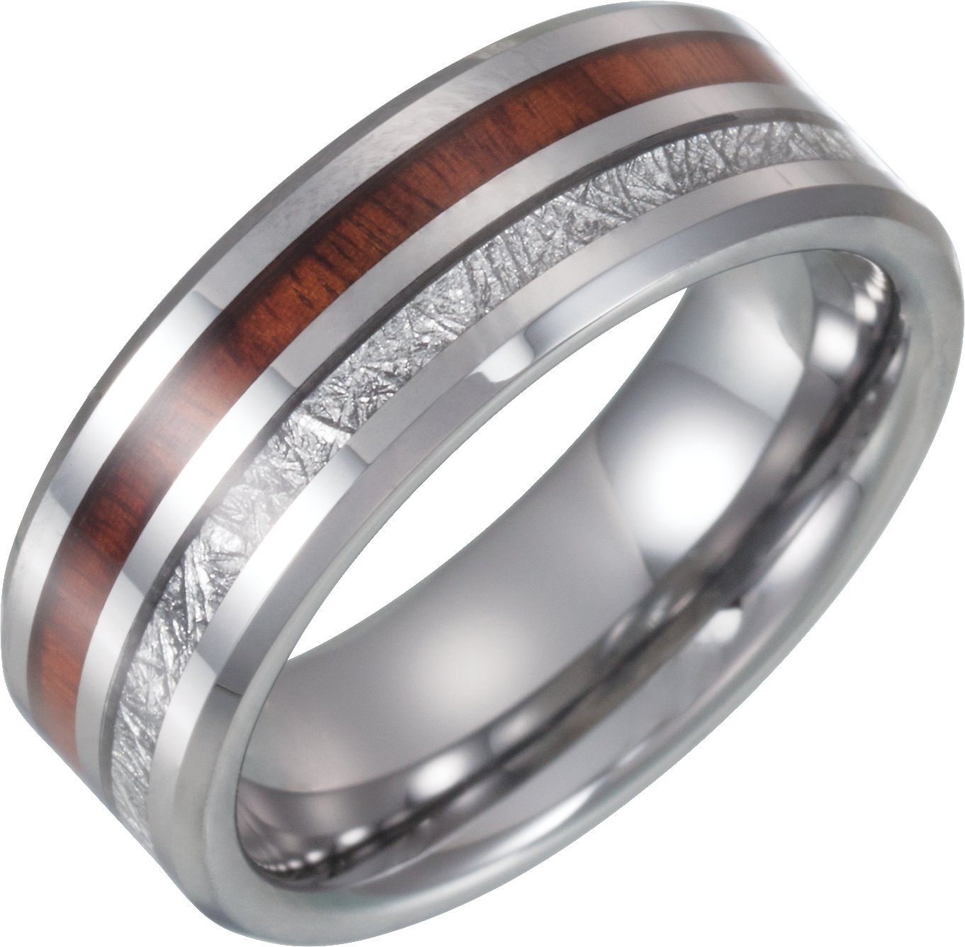Tungsten Band with Imitation Meteorite & Acacia Wood Inlay Size 9  
