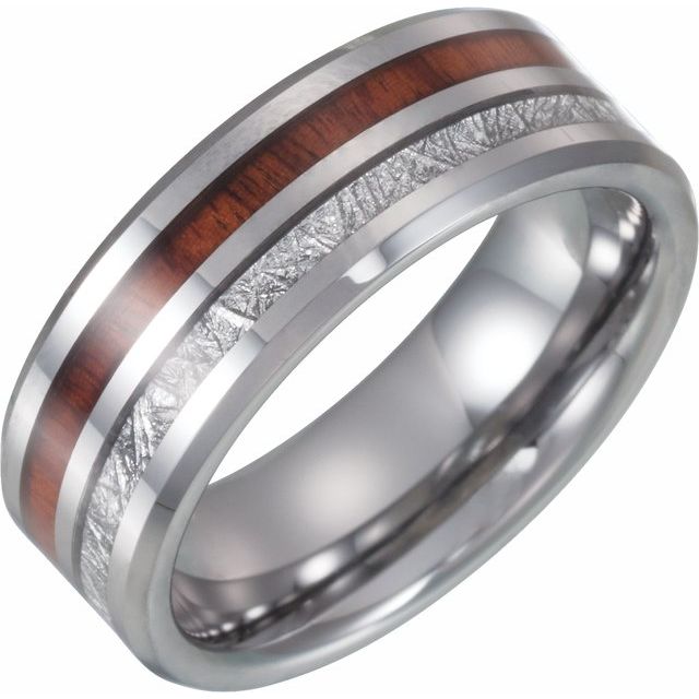Tungsten Band with Imitation Meteorite & Acacia Wood Inlay Size 8  