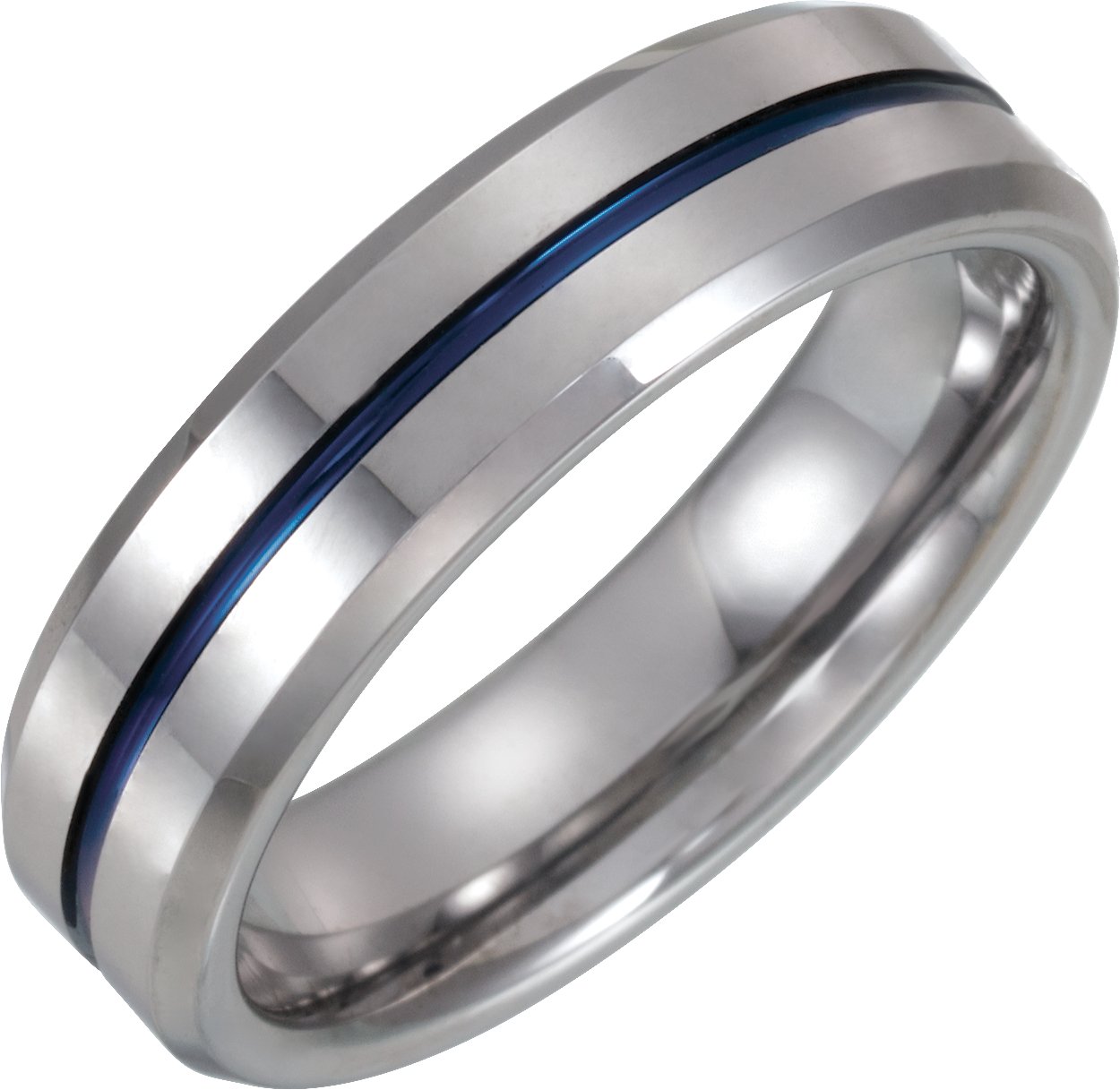 Tungsten 6 mm Grooved Band with Blue Enamel Size 6