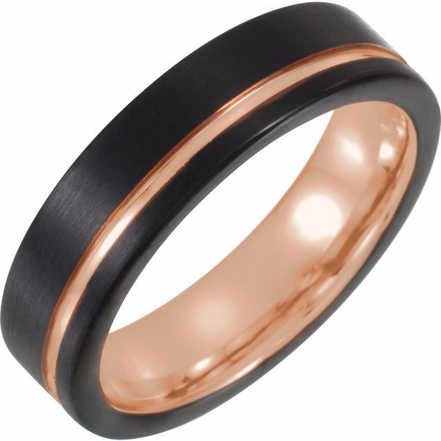 Black & 18K Rose Gold PVD Tungsten 6 mm Band Size 7