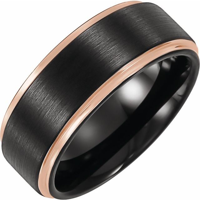 18K Rose Gold PVD and Black PVD Tungsten 6 mm Flat Grooved Band Size 10