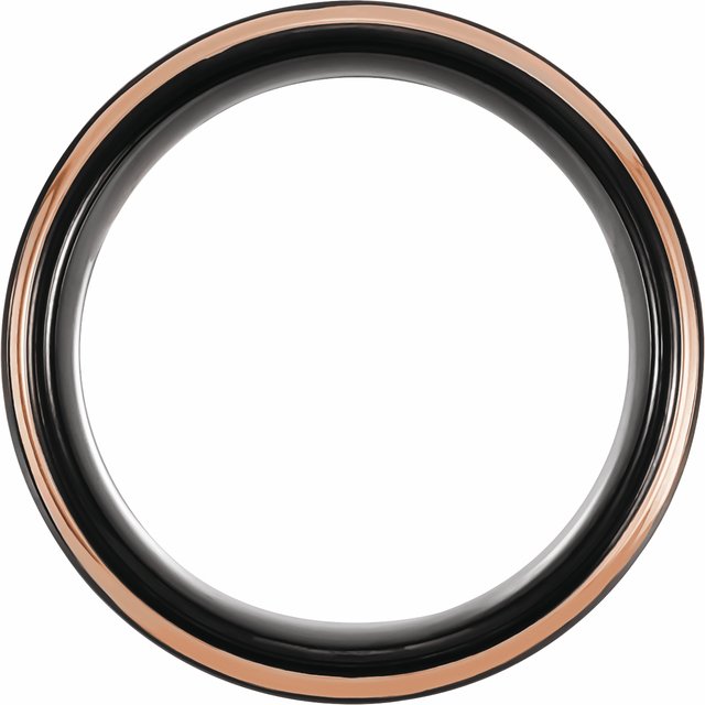 18K Rose Gold PVD and Black PVD Tungsten 8 mm Flat Grooved Band Size 10