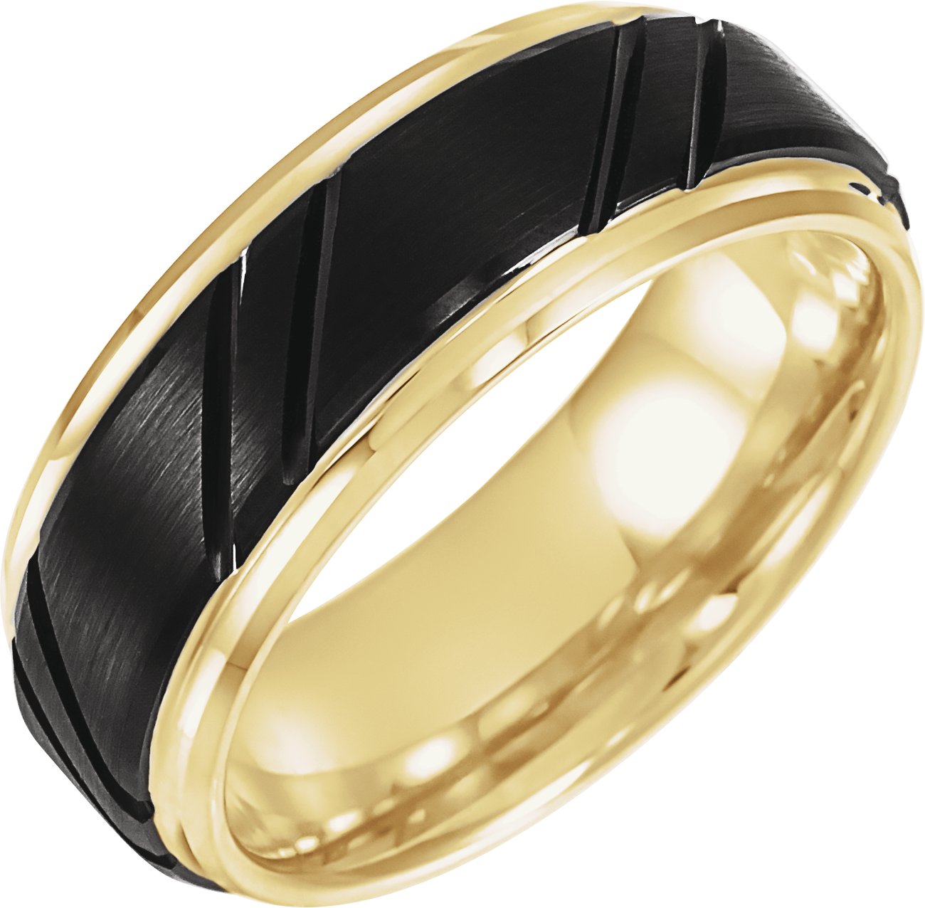 18K Yellow Gold-Plated & Black PVD Tungsten 8 mm Grooved Band Size 12