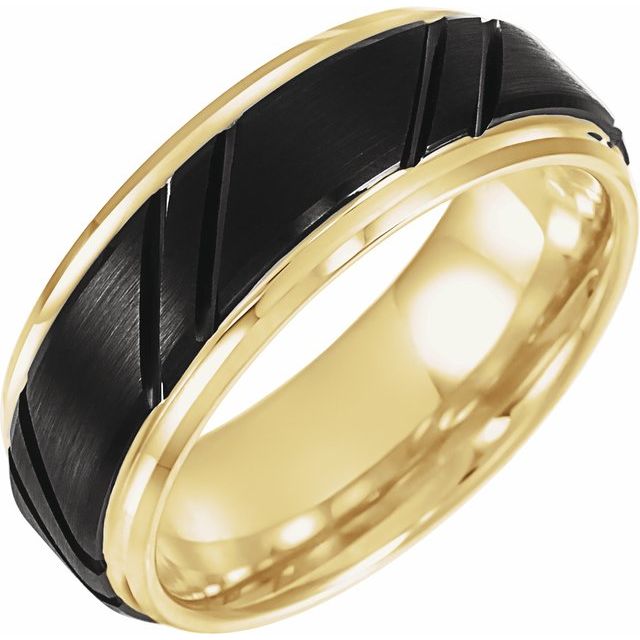 Black PVD & 18K Yellow Gold-Plated Tungsten 8 mm Grooved Band 10