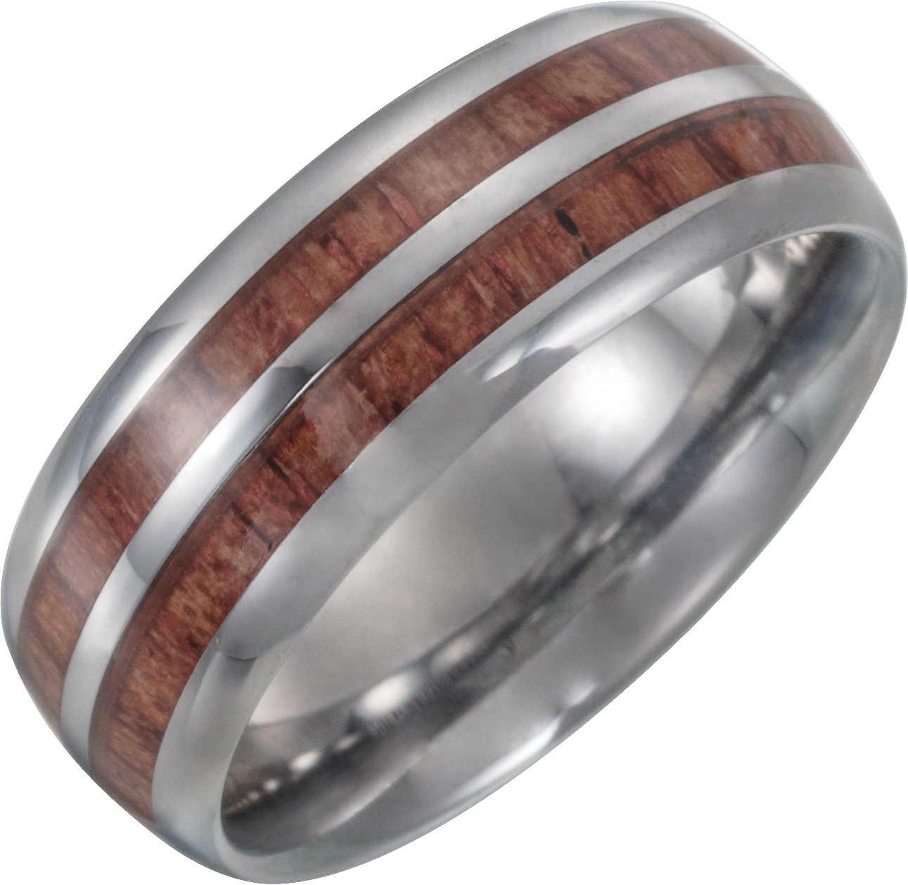 Tungsten 8 mm Band with Rose Wood Inlay Size 8
