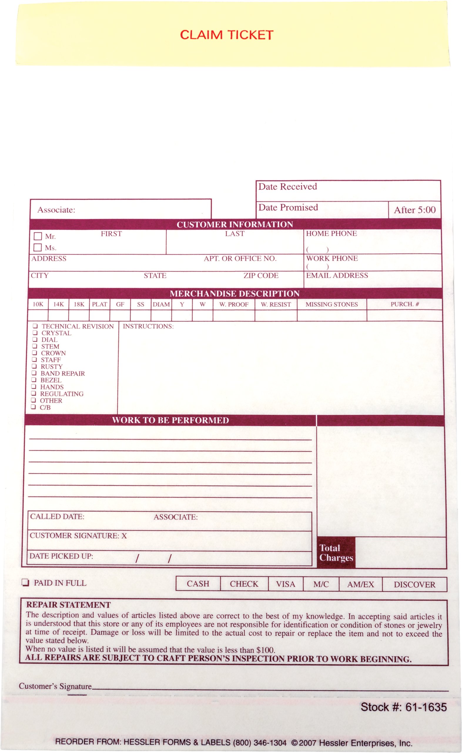 3-Part Watch Repair Forms