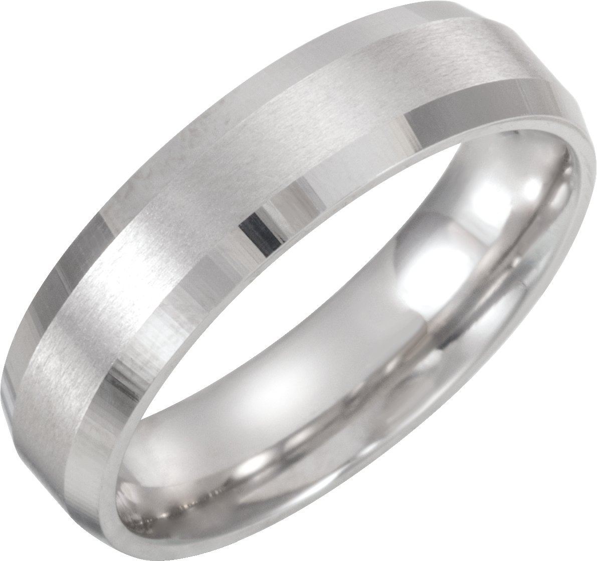 14K White 6 mm Beveled-Edge Band with Satin Finish Size 8