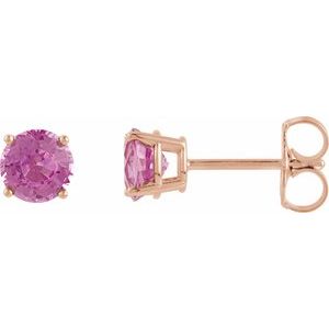 14K Rose 5 mm Natural Pink Tourmaline Stud Earrings with Friction Post