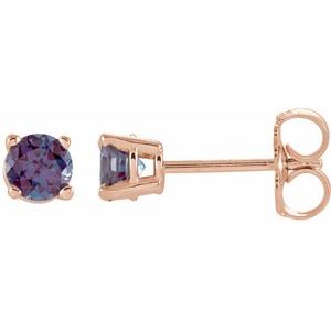 14K Rose 4 mm Lab-Grown Alexandrite Stud Earrings with Friction Post
