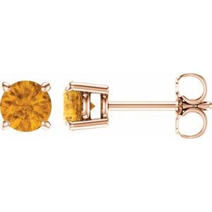 14K Rose 5 mm Natural Citrine Earrings with Friction Post