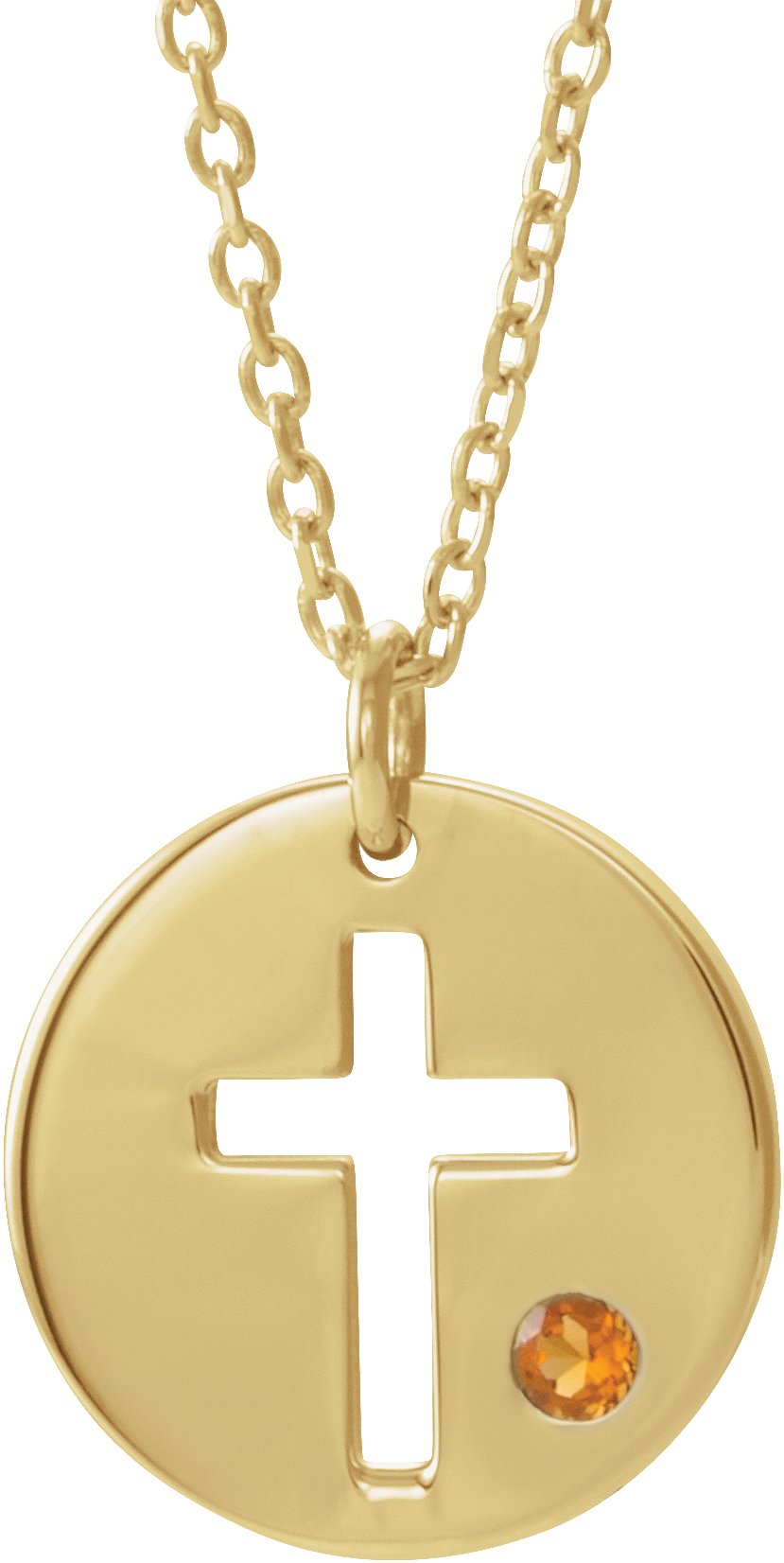 14K Yellow Citrine Pierced Cross Disc 16 18 inch Necklace Ref. 13377655