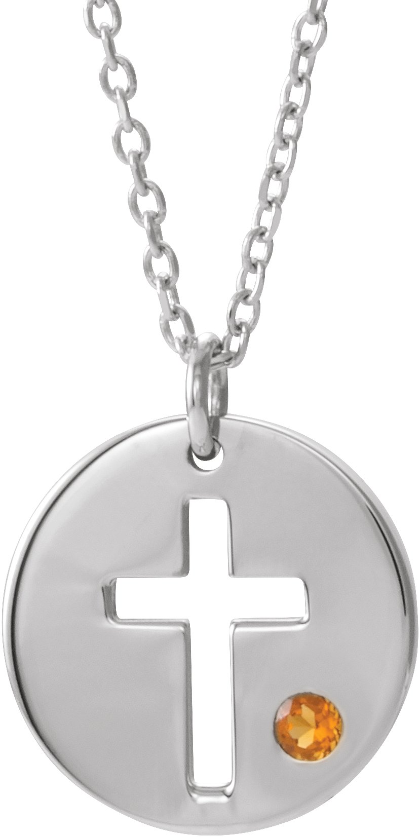 14K White Citrine Pierced Cross Disc 16 18 inch Necklace Ref. 13377654